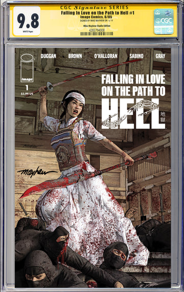 FALLING IN LOVE ON PATH TO HELL #1 Mike Mayhew Studio Cover A Trade Dress Regular Sig CGC Yellow Label Guaranteed 9.8 Graded Slab