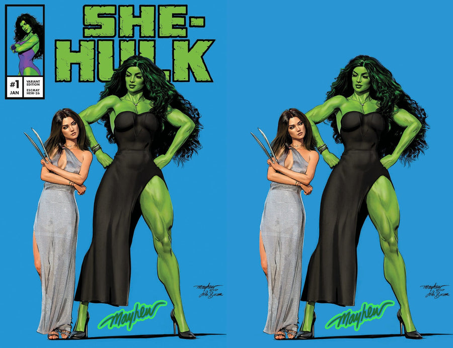 SHE-HULK #1 Mike Mayhew Studio Variant Cover Set of Trade Dress and Virgin Gamma-Glow Signed with COA