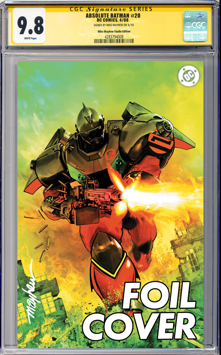 ABSOLUTE BATMAN #20 Mike Mayhew Studio Variant Cover D Green/Yellow Foil SIGNED CGC Yellow Label Guaranteed 9.8 Graded Slab