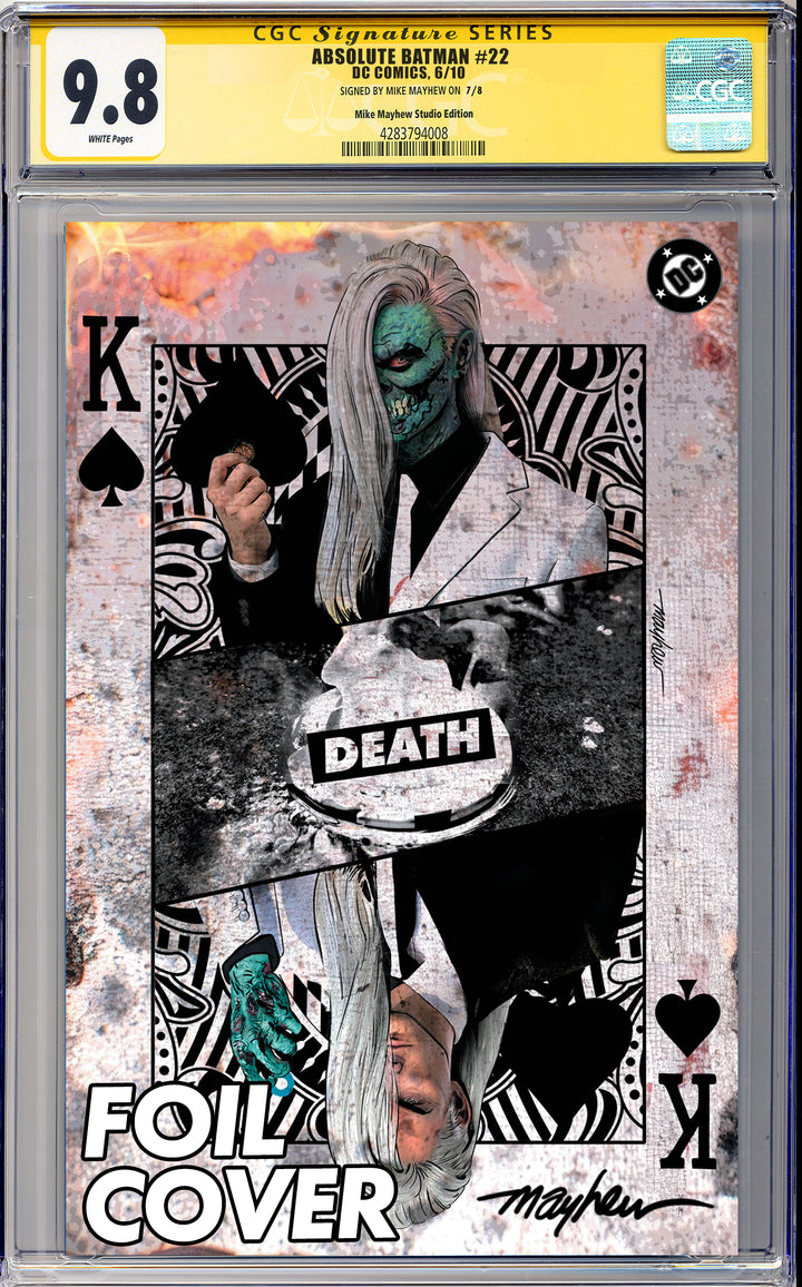 ABSOLUTE BATMAN #22 Mike Mayhew Studio Variant Cover D Death Foil SIGNED CGC Yellow Label Guaranteed 9.8 Graded Slab