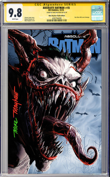 ABSOLUTE BATMAN #15 Mike Mayhew Studio Variant Cover A Trade Dress FULL DUO SIG CGC Yellow Label Guaranteed 9.8 Graded Slab