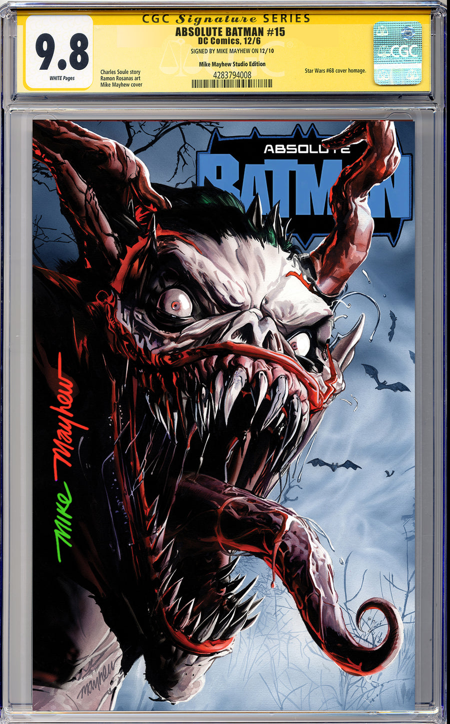 ABSOLUTE BATMAN #15 Mike Mayhew Studio Variant Cover A Trade Dress FULL DUO SIG CGC Yellow Label Guaranteed 9.8 Graded Slab