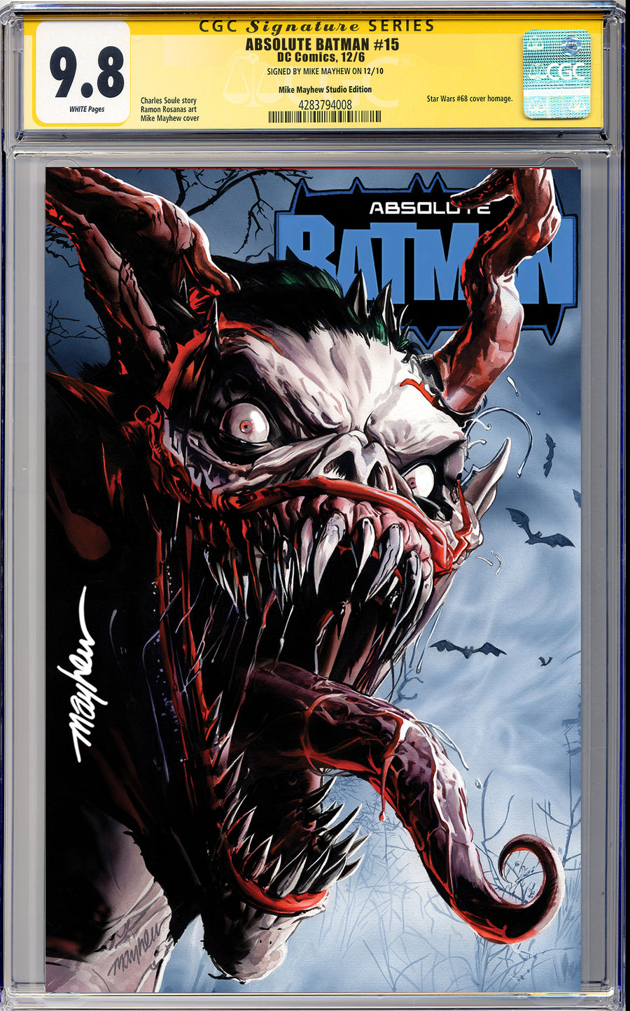 ABSOLUTE BATMAN #15 Mike Mayhew Studio Variant Cover A Trade Dress SIGNED CGC Yellow Label Guaranteed 9.8 Graded Slab