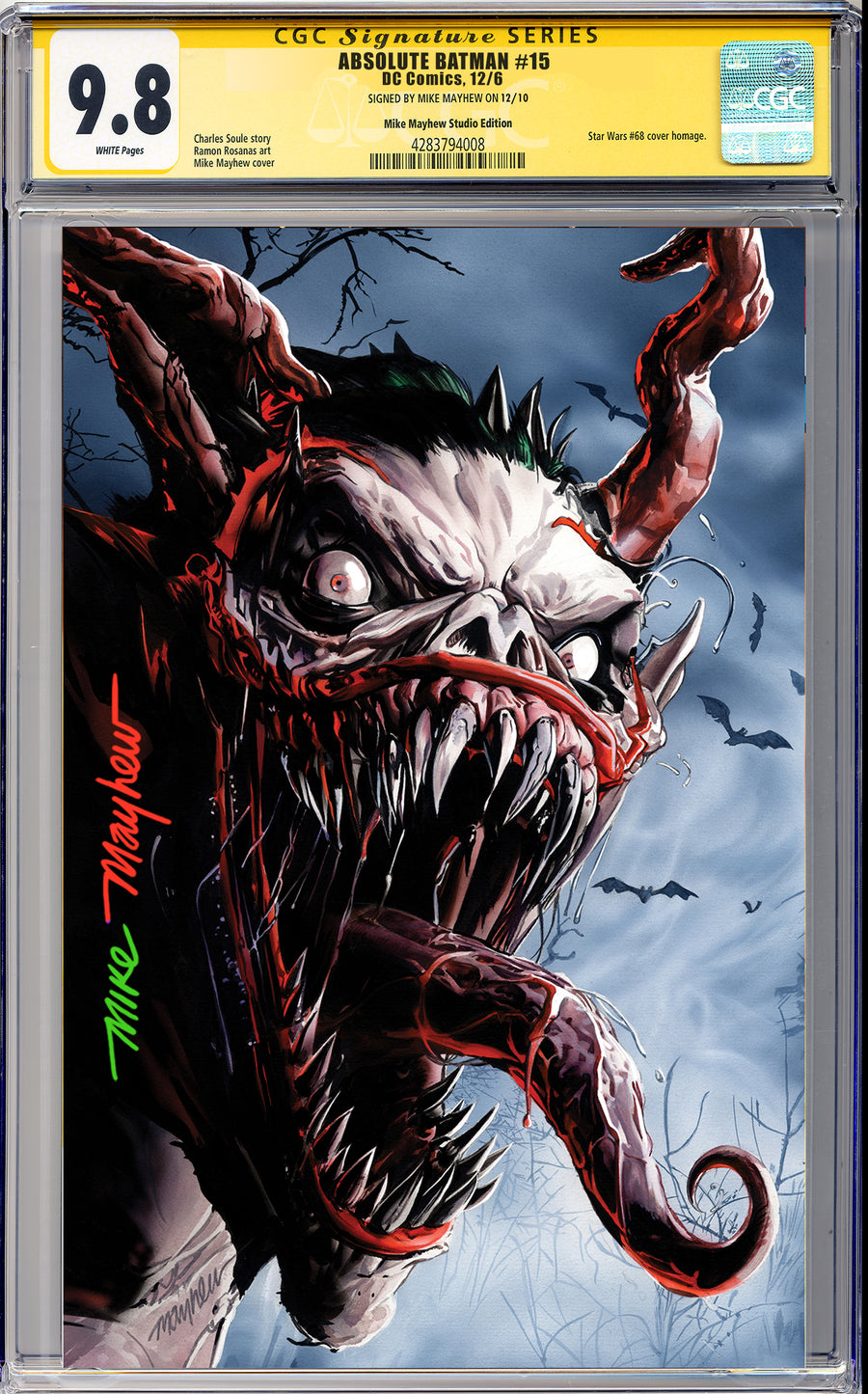 ABSOLUTE BATMAN #15 Mike Mayhew Studio Variant Cover B Virgin FULL DUO SIG CGC Yellow Label Guaranteed 9.8 Graded Slab