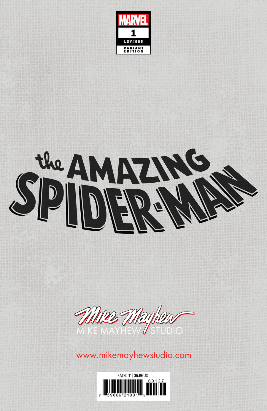 AMAZING SPIDER-MAN #1 (2025) Mike Mayhew Studio Variant Cover B Virgin BLACK THWIP SIG with COA