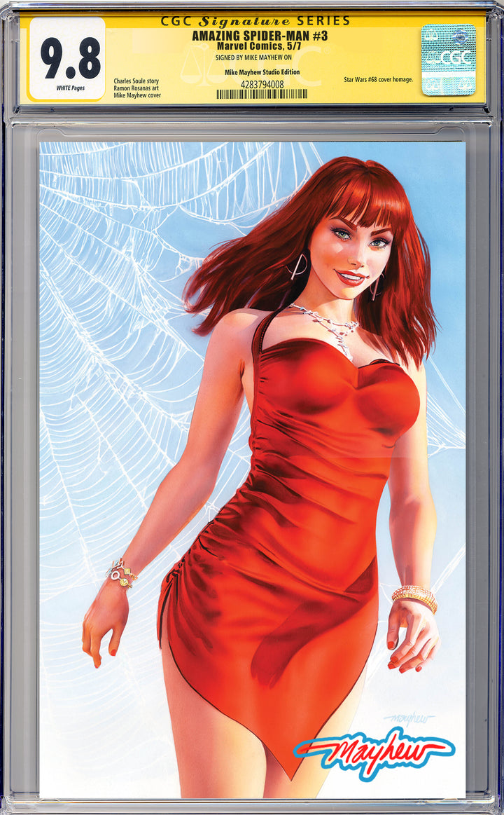 AMAZING SPIDER-MAN #3 Mike Mayhew Studio Variant Cover B Virgin GLOW SIG CGC 9.8 SIGNATURE SERIES SLAB