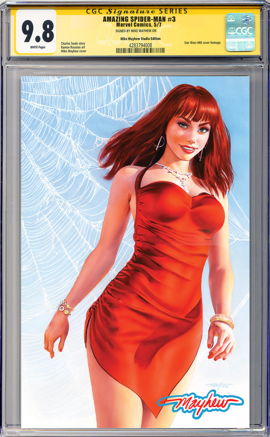 AMAZING SPIDER-MAN #3 Mike Mayhew Studio Variant Cover B Virgin GLOW SIG CGC 9.8 SIGNATURE SERIES SLAB