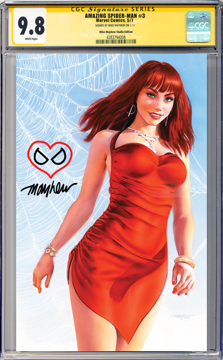 AMAZING SPIDER-MAN #3 Mike Mayhew Studio Variant Cover B Virgin MARY JANE SIG CGC 9.8 SIGNATURE SERIES SLAB