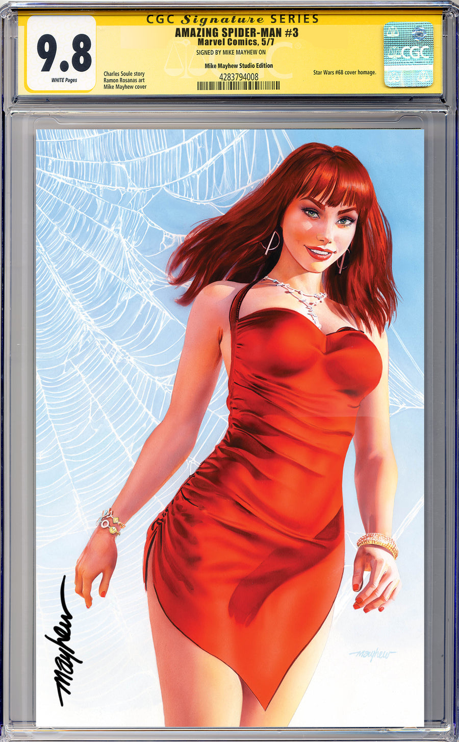 AMAZING SPIDER-MAN #3 Mike Mayhew Studio Variant Cover B Virgin SIGNED CGC 9.8 SIGNATURE SERIES SLAB