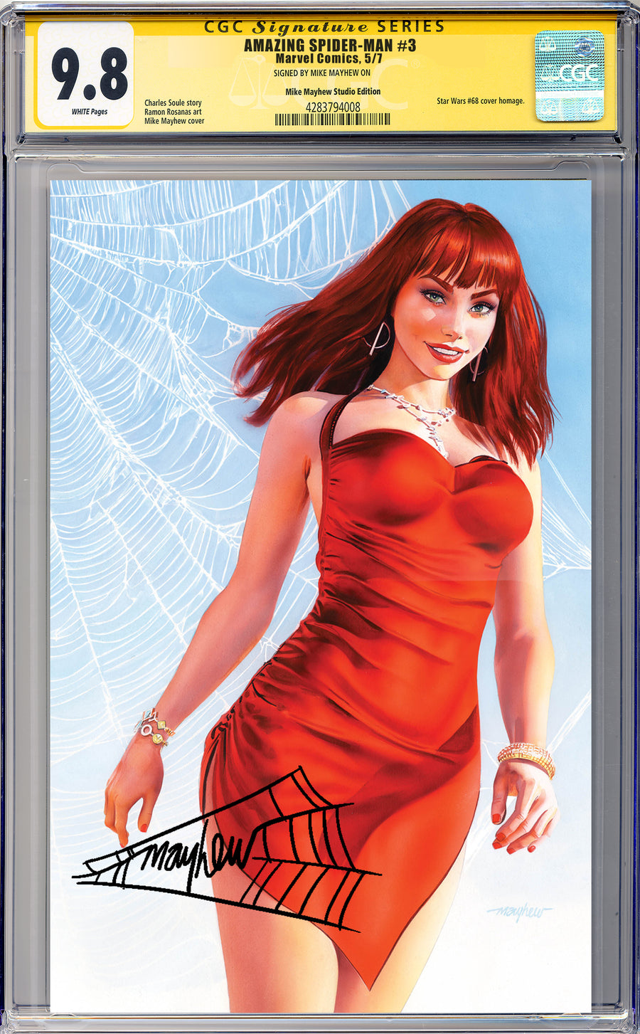 AMAZING SPIDER-MAN #3 Mike Mayhew Studio Variant Cover B Virgin BLACK THWIP SIG CGC 9.8 SIGNATURE SERIES SLAB