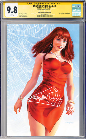 AMAZING SPIDER-MAN #3 Mike Mayhew Studio Variant Cover B Virgin WHITE THWIP SIG CGC 9.8 SIGNATURE SERIES SLAB