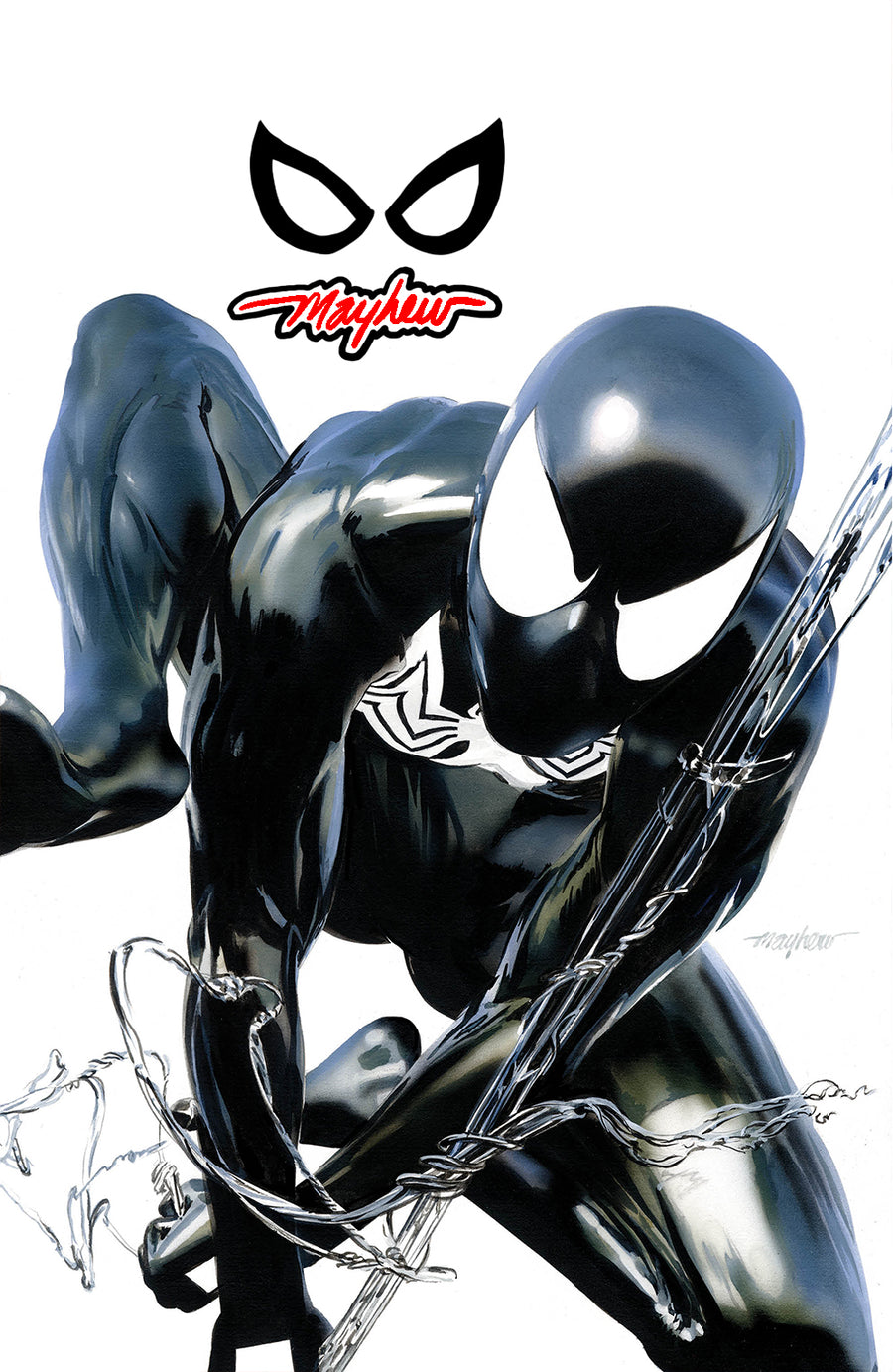 AMAZING SPIDER-MAN #1 (2025) Mike Mayhew Studio Variant Cover C Black Suit Variant SPIDEY-EYES REMARQUE with COA