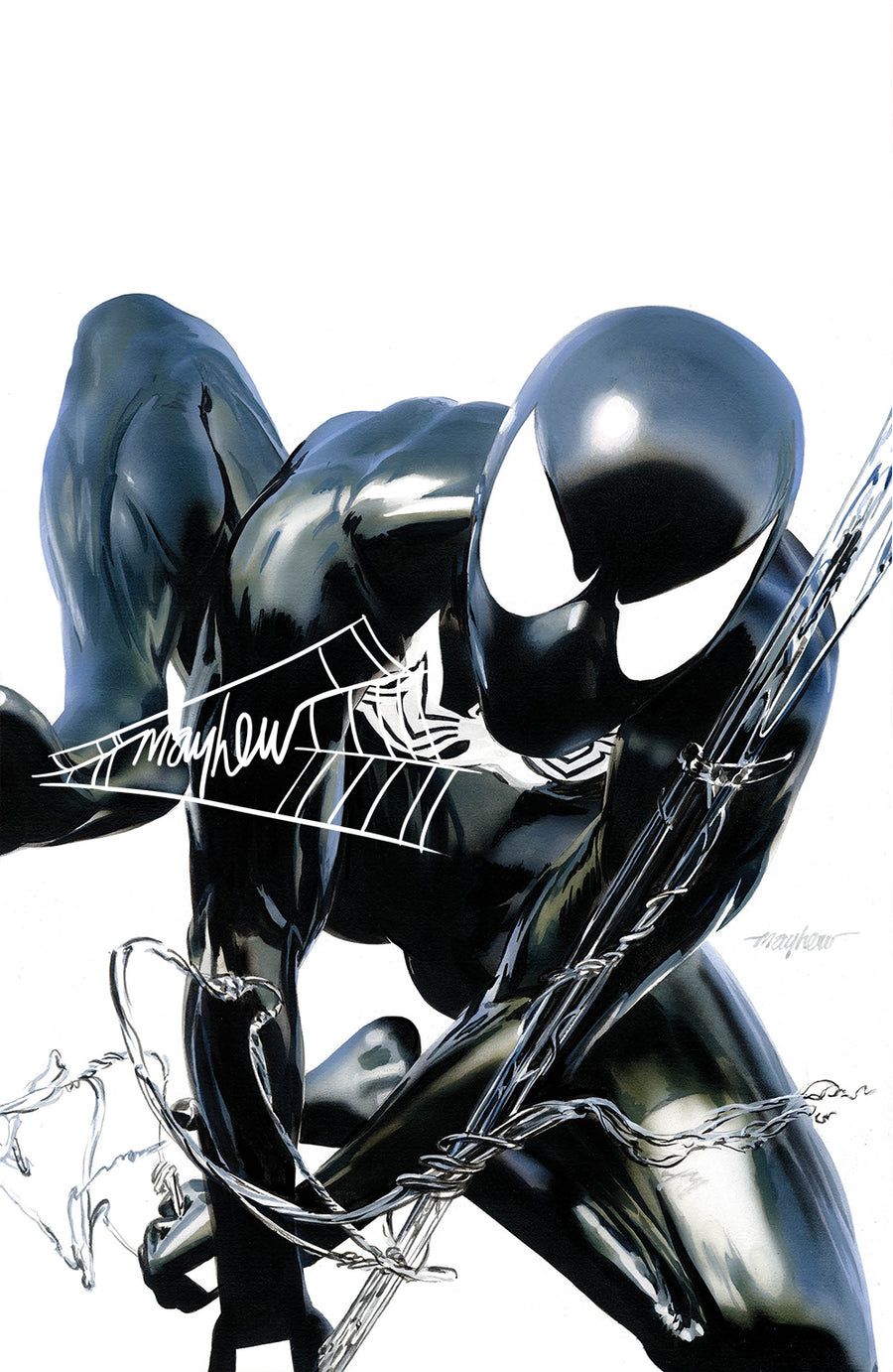 AMAZING SPIDER-MAN #1 (2025) Mike Mayhew Studio Variant Cover C Black Suit Variant WHITE THWIP SIG with COA