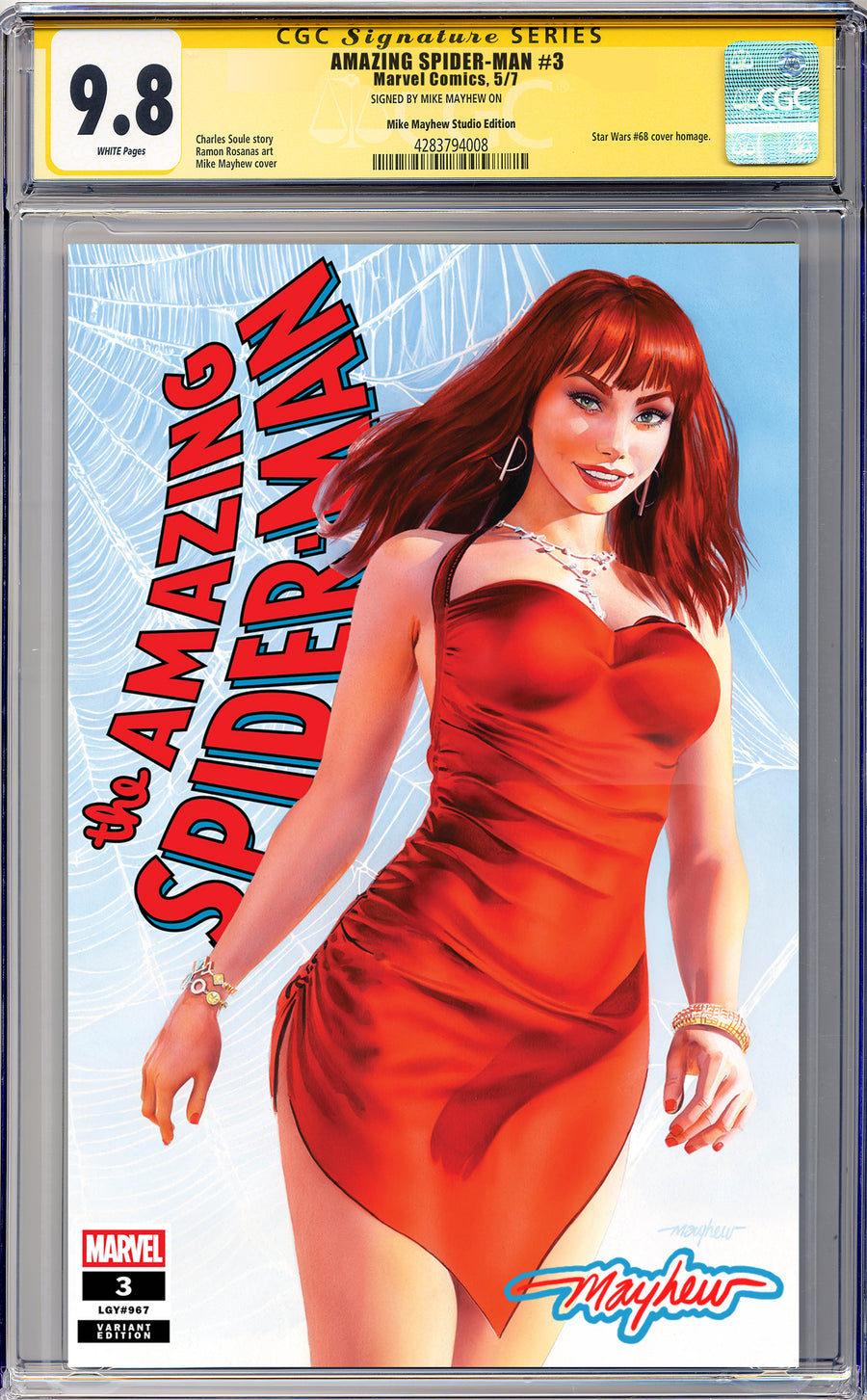 AMAZING SPIDER-MAN #3 Mike Mayhew Studio Variant Cover A Trade Dress GLOW SIG CGC 9.8 SIGNATURE SERIES SLAB