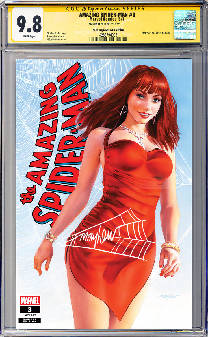 AMAZING SPIDER-MAN #3 Mike Mayhew Studio Variant Cover A Trade Dress WHITE THWIP SIG CGC 9.8 SIGNATURE SERIES SLAB
