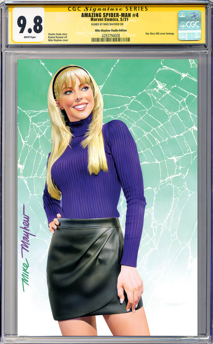 AMAZING SPIDER-MAN #4 Mike Mayhew Studio Variant Cover B Virgin FULL DUO SIGNED CGC 9.8 SIGNATURE SERIES SLAB