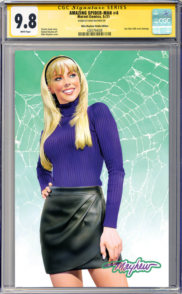 AMAZING SPIDER-MAN #4 Mike Mayhew Studio Variant Cover B Virgin GLOW SIG CGC 9.8 SIGNATURE SERIES SLAB