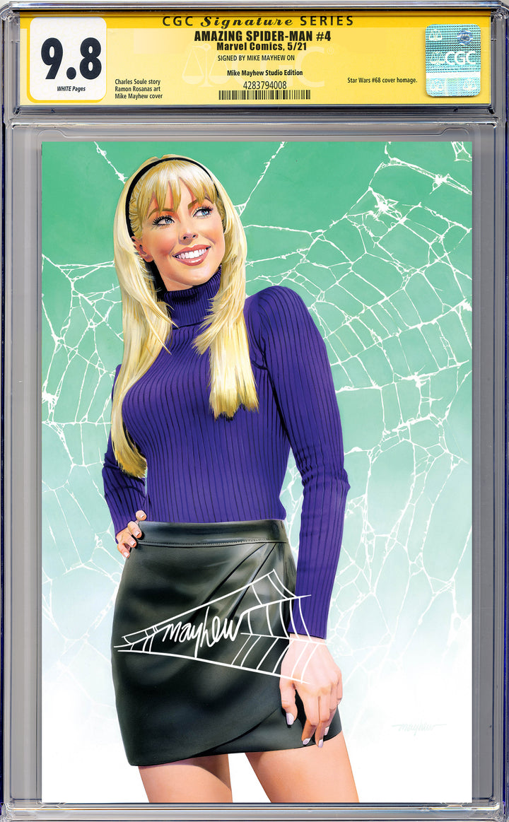 AMAZING SPIDER-MAN #4 Mike Mayhew Studio Variant Cover B Virgin WHITE THWIP SIG CGC 9.8 SIGNATURE SERIES SLAB