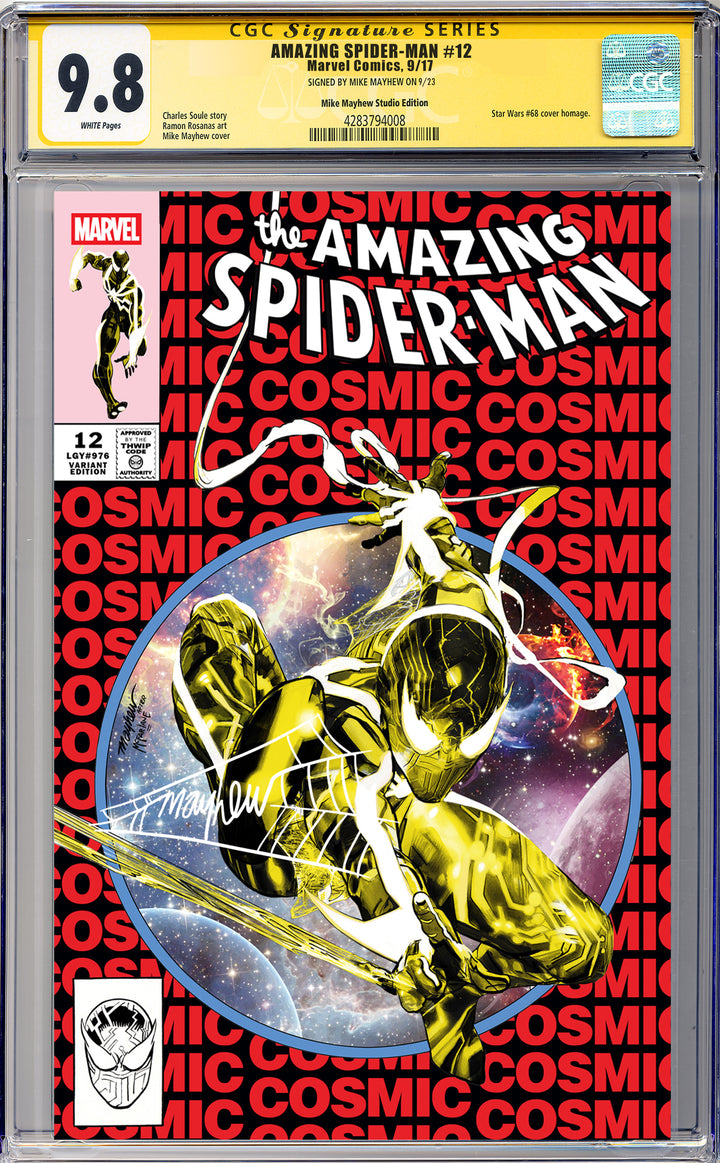 AMAZING SPIDER-MAN #12 Mike Mayhew Studio Variant Cover A Trade Dress WHITE THWIP SIG CGC 9.8 SIGNATURE SERIES SLAB