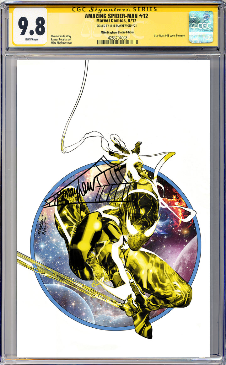 AMAZING SPIDER-MAN #12 Mike Mayhew Studio Variant Cover B Trade Dress BLACK THWIP SIG CGC 9.8 SIGNATURE SERIES SLAB
