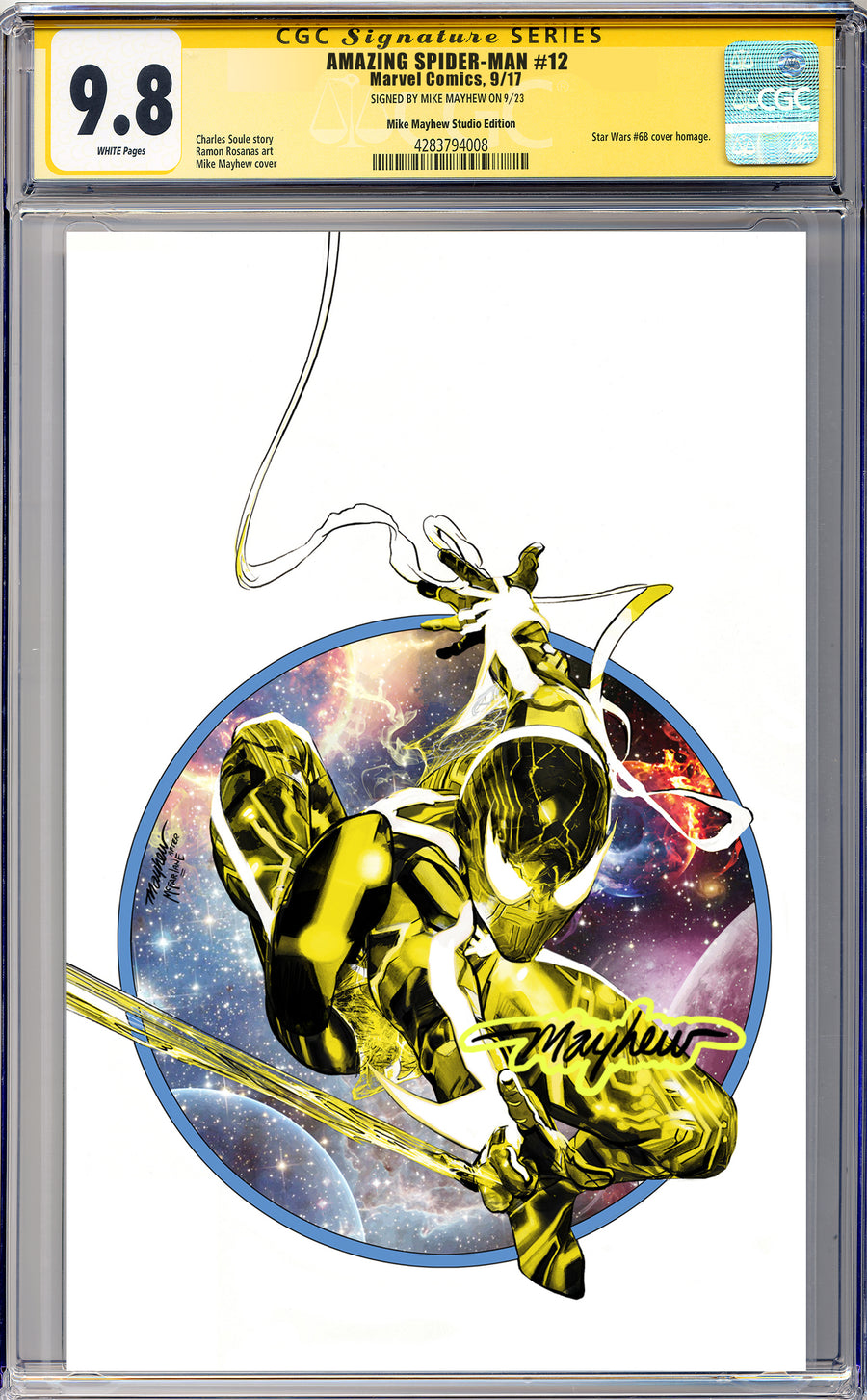 AMAZING SPIDER-MAN #12 Mike Mayhew Studio Variant Cover B Trade Dress GLOW SIG CGC 9.8 SIGNATURE SERIES SLAB