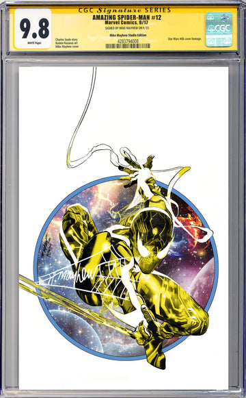 AMAZING SPIDER-MAN #12 Mike Mayhew Studio Variant Cover B Trade Dress WHITE THWIP SIG CGC 9.8 SIGNATURE SERIES SLAB