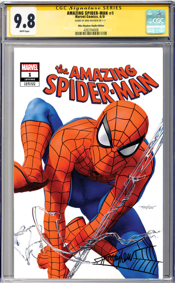 AMAZING SPIDER-MAN #1 (2025) Mike Mayhew Studio Variant Cover A Trade Dress BLACK THWIP SIG CGC 9.8 SIGNATURE SERIES SLAB