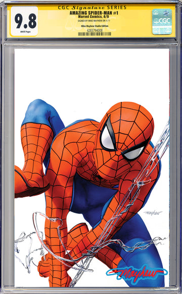 AMAZING SPIDER-MAN #1 (2025) Mike Mayhew Studio Variant Cover B Virgin GLOW SIG CGC 9.8 SIGNATURE SERIES SLAB