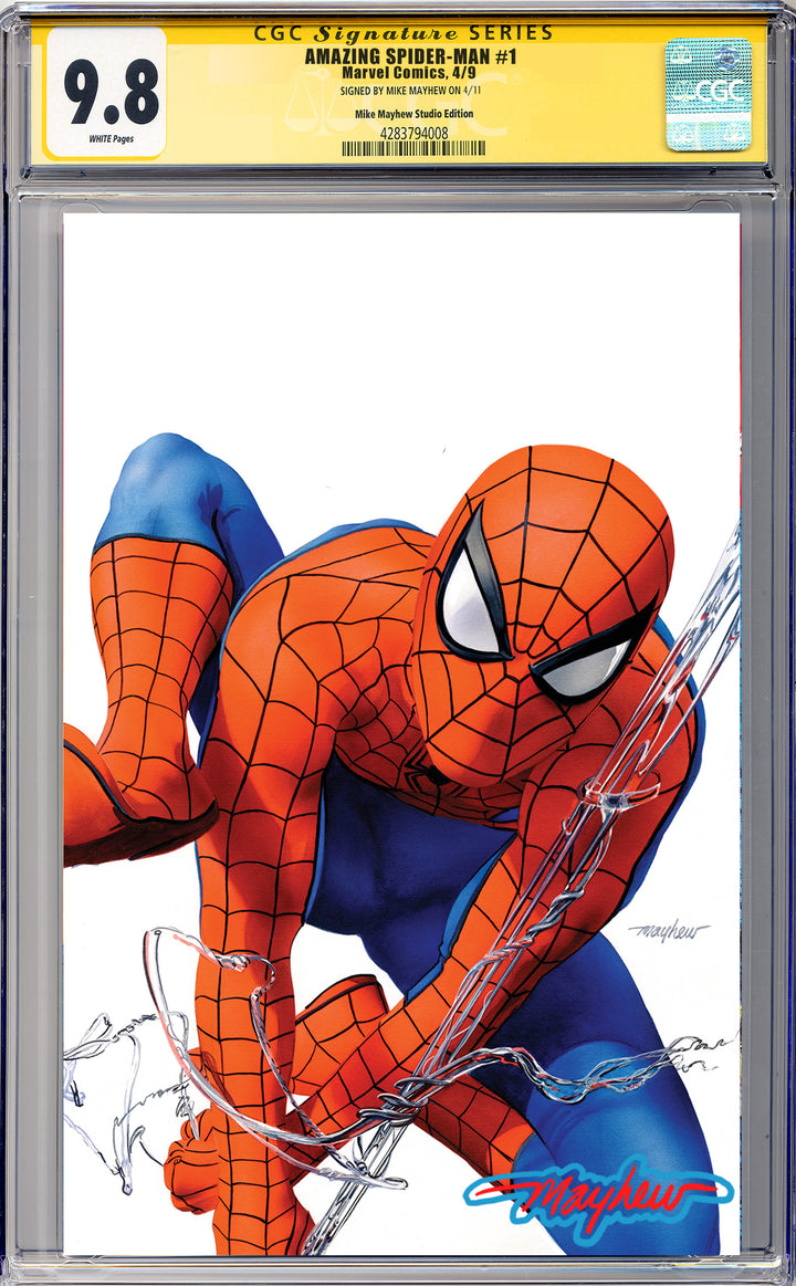 AMAZING SPIDER-MAN #1 (2025) Mike Mayhew Studio Variant Cover B Virgin GLOW SIG CGC 9.8 SIGNATURE SERIES SLAB