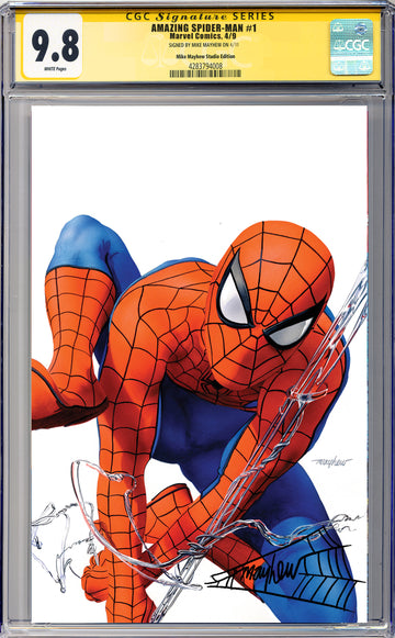 AMAZING SPIDER-MAN #1 (2025) Mike Mayhew Studio Variant Cover B Virgin BLACK THWIP SIG CGC 9.8 SIGNATURE SERIES SLAB