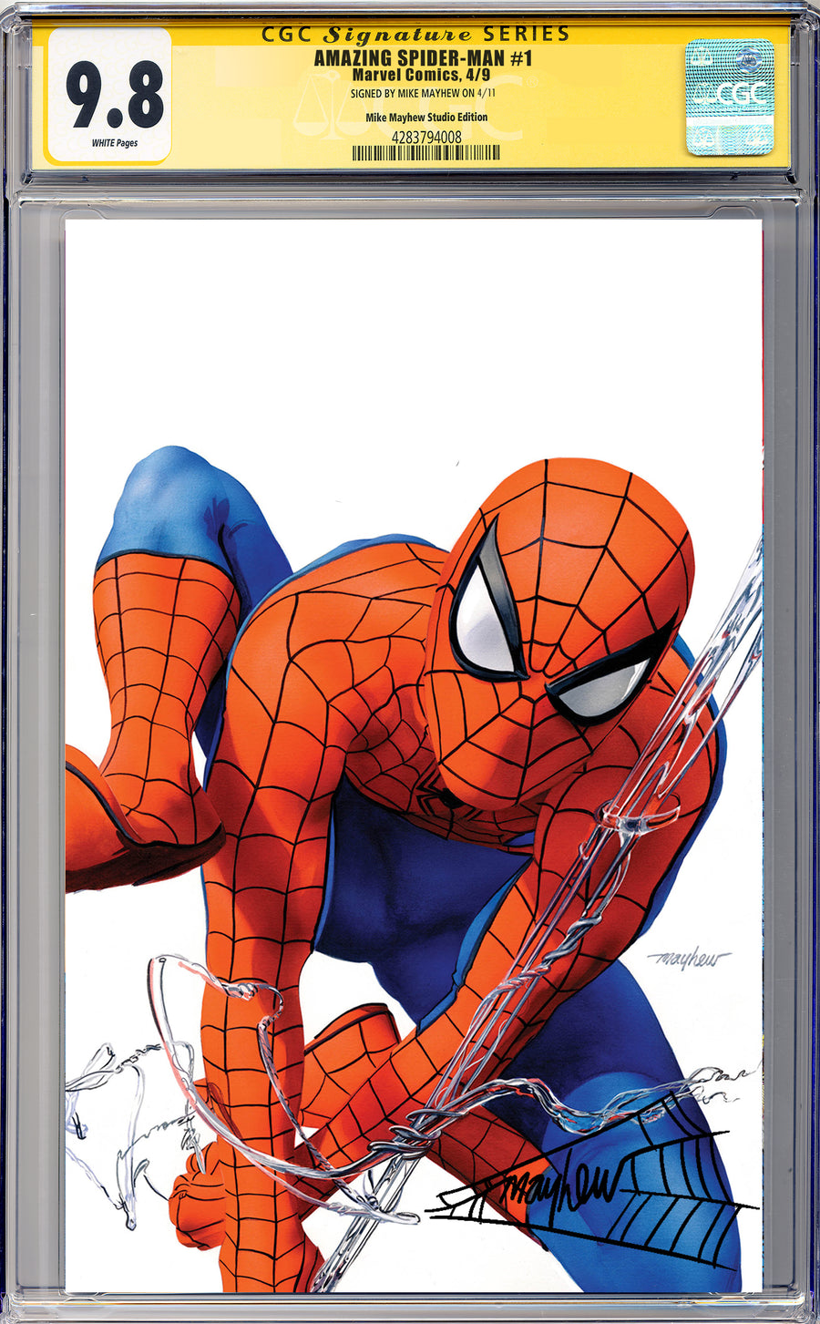 AMAZING SPIDER-MAN #1 (2025) Mike Mayhew Studio Variant Cover B Virgin BLACK THWIP SIG CGC 9.8 SIGNATURE SERIES SLAB