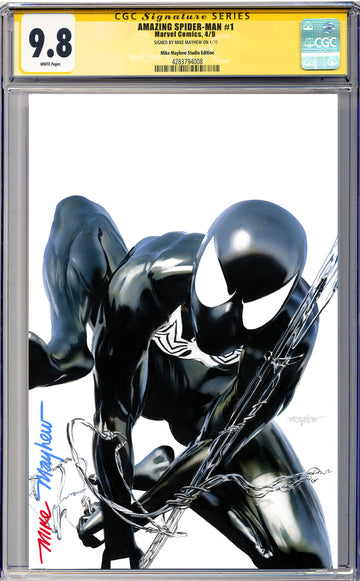 AMAZING SPIDER-MAN #1 (2025) Mike Mayhew Studio Variant Cover C Black Suit Variant FULL DUO SIG CGC 9.8 SIGNATURE SERIES SLAB