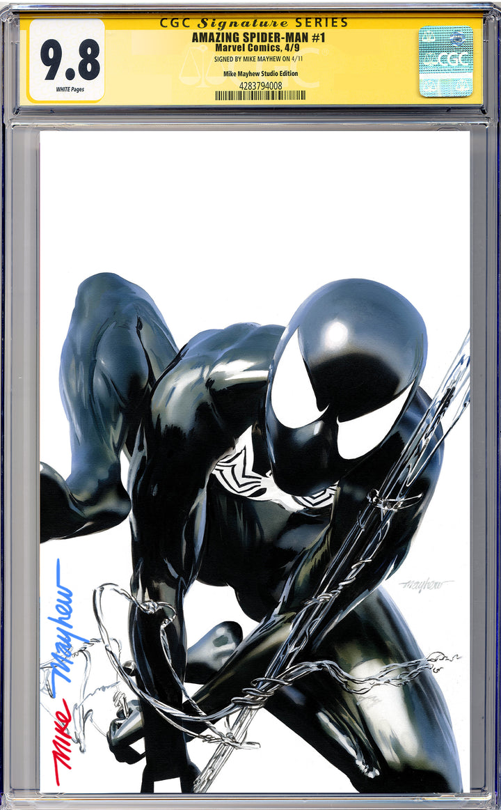 AMAZING SPIDER-MAN #1 (2025) Mike Mayhew Studio Variant Cover C Black Suit Variant FULL DUO SIG CGC 9.8 SIGNATURE SERIES SLAB