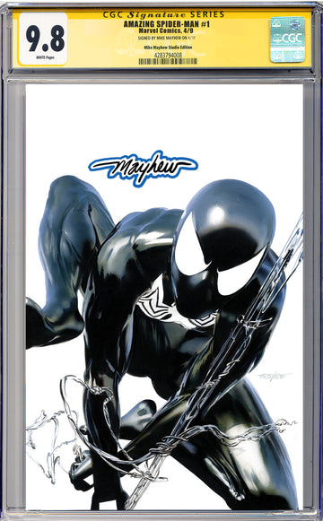 AMAZING SPIDER-MAN #1 (2025) Mike Mayhew Studio Variant Cover C Black Suit Variant GLOW SIG CGC 9.8 SIGNATURE SERIES SLAB