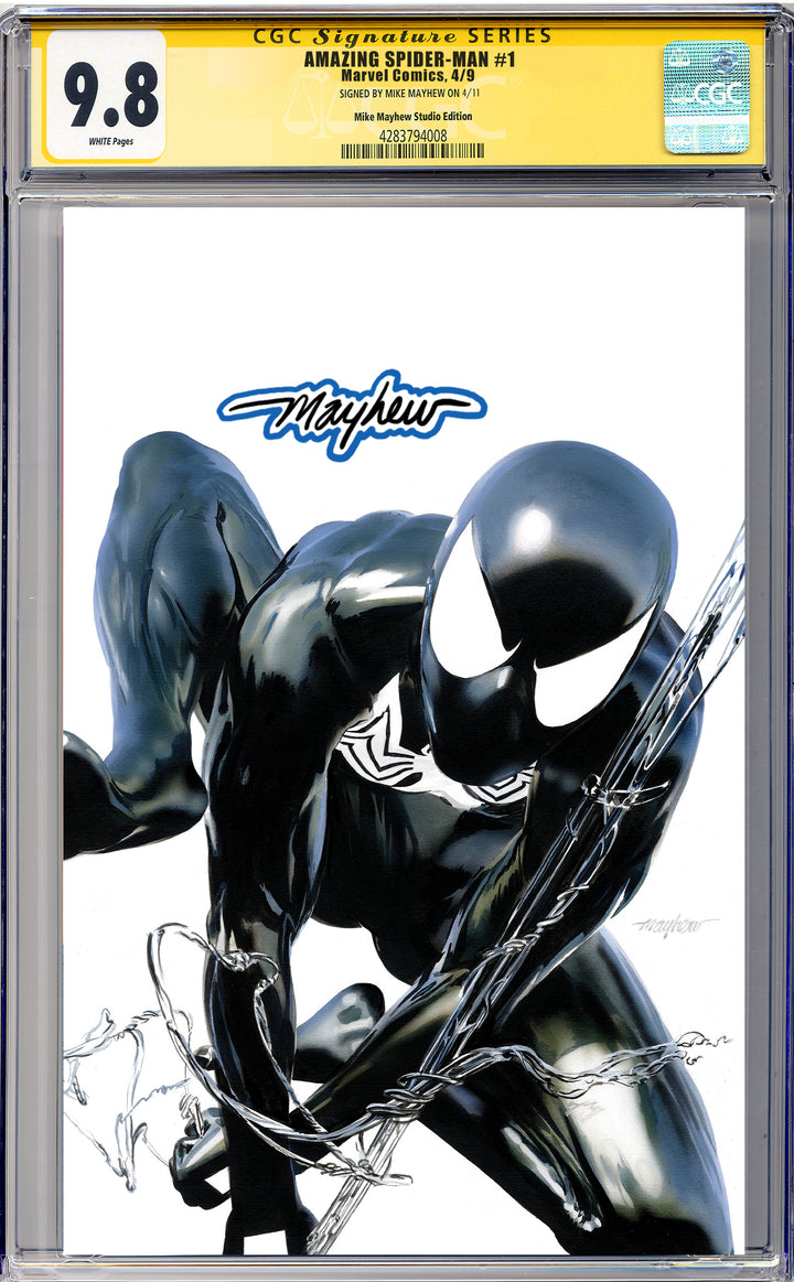 AMAZING SPIDER-MAN #1 (2025) Mike Mayhew Studio Variant Cover C Black Suit Variant GLOW SIG CGC 9.8 SIGNATURE SERIES SLAB