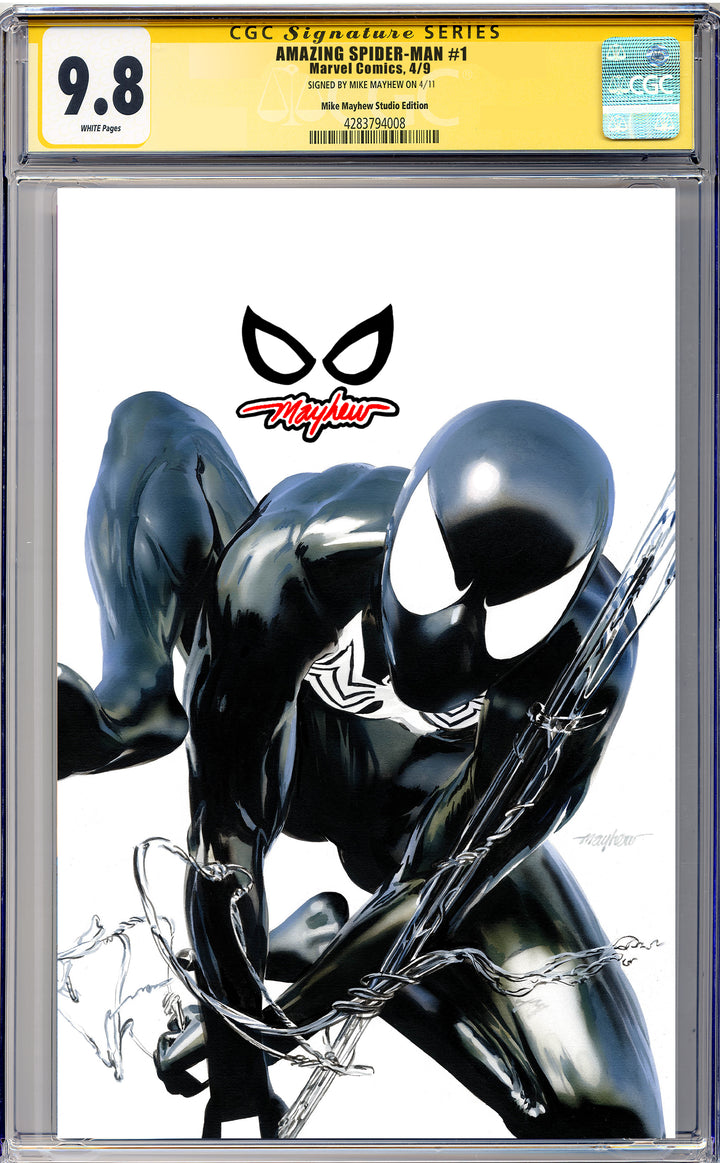 AMAZING SPIDER-MAN #1 (2025) Mike Mayhew Studio Variant Cover C Black Suit Variant SPIDEY-EYES REMARQUE CGC 9.8 SIGNATURE SERIES SLAB