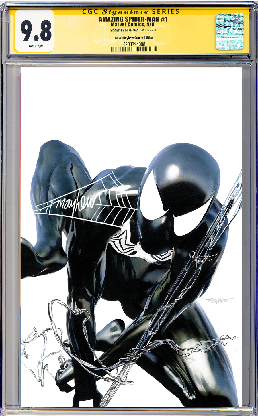 AMAZING SPIDER-MAN #1 (2025) Mike Mayhew Studio Variant Cover C Black Suit Variant WHITE THWIP SIG CGC 9.8 SIGNATURE SERIES SLAB