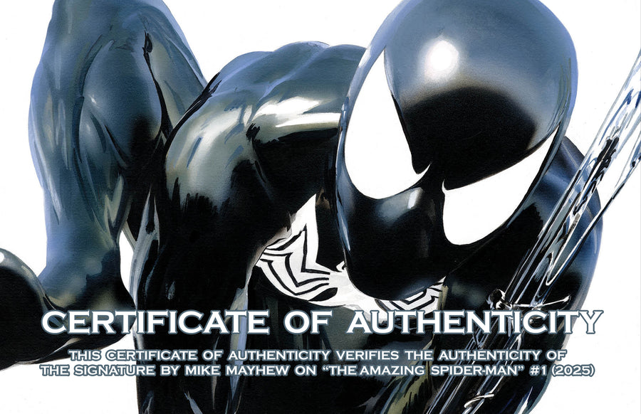 AMAZING SPIDER-MAN #1 (2025) Mike Mayhew Studio Variant Cover C Black Suit Variant BLACK THWIP SIG with COA