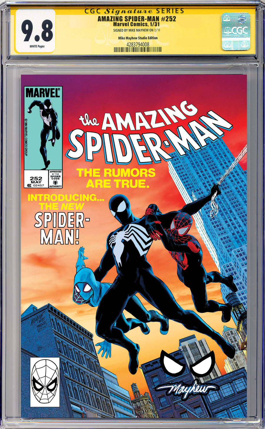 AMAZING SPIDER-MAN #252 FACSIMILE EDITION Mike Mayhew Studio Variant Cover A Trade Dress Spidey Eyes CGC Yellow Label 9.6 and Above Graded Slab