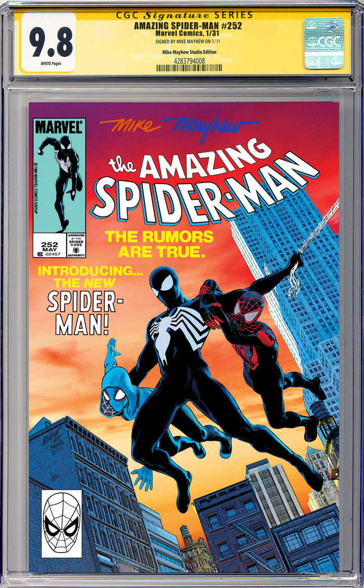 AMAZING SPIDER-MAN #252 FACSIMILE EDITION Mike Mayhew Studio Variant Cover A Trade Dress Full Duo Sig CGC Yellow Label Guaranteed 9.8 Graded Slab