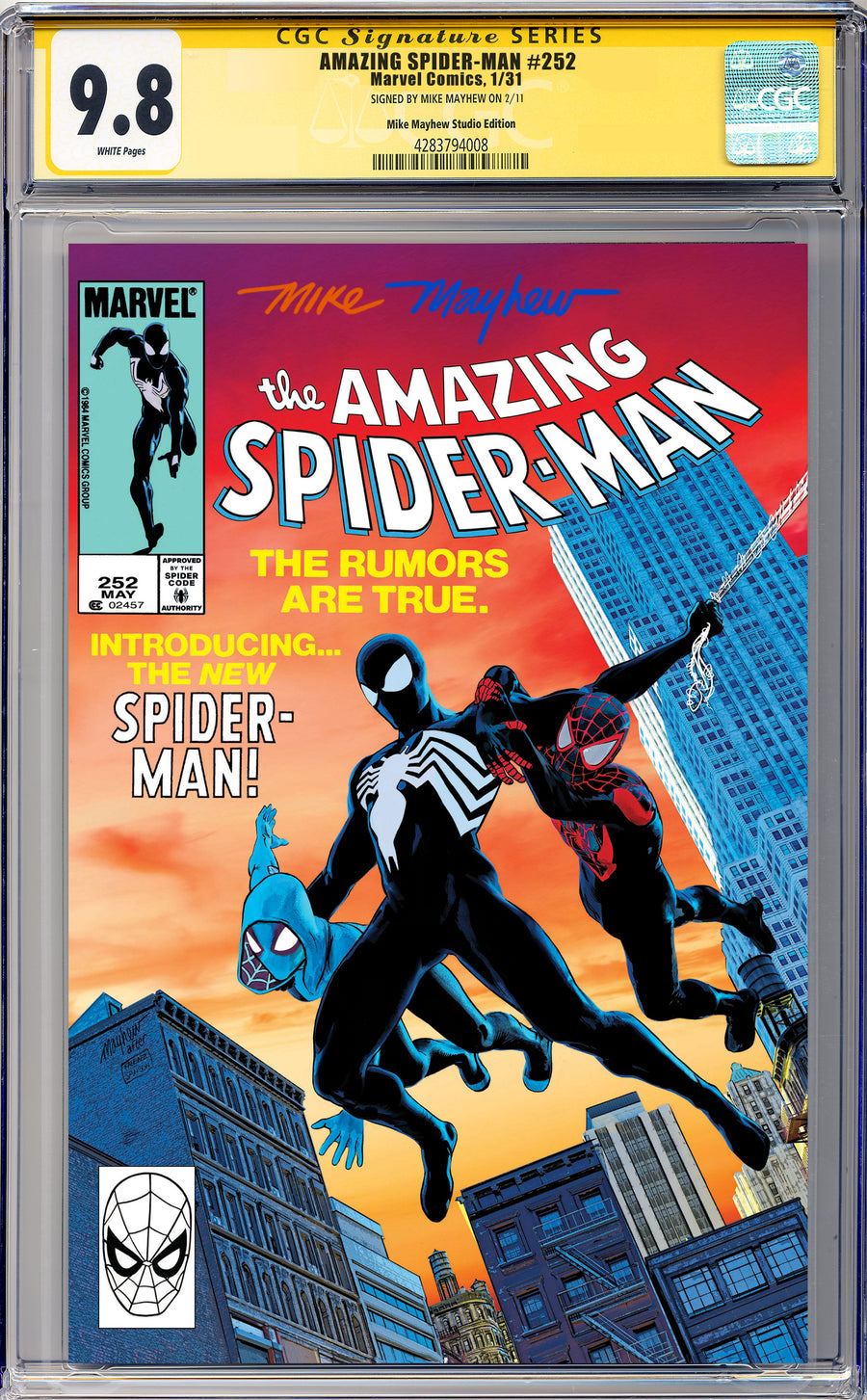 AMAZING SPIDER-MAN #252 FACSIMILE EDITION Mike Mayhew Studio Variant Cover A Trade Dress Full Duo Sig CGC Yellow Label Guaranteed 9.8 Graded Slab