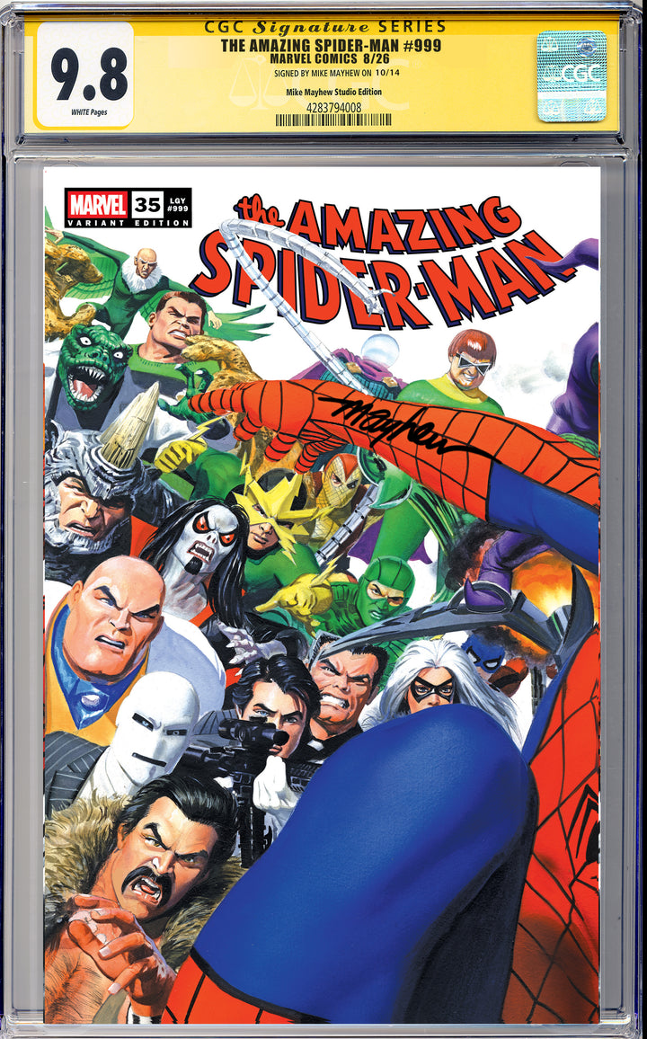 Amazing Spider-Man #999 Mike Mayhew Studio variant, Trade Dress, signed CGC 9.8 slab