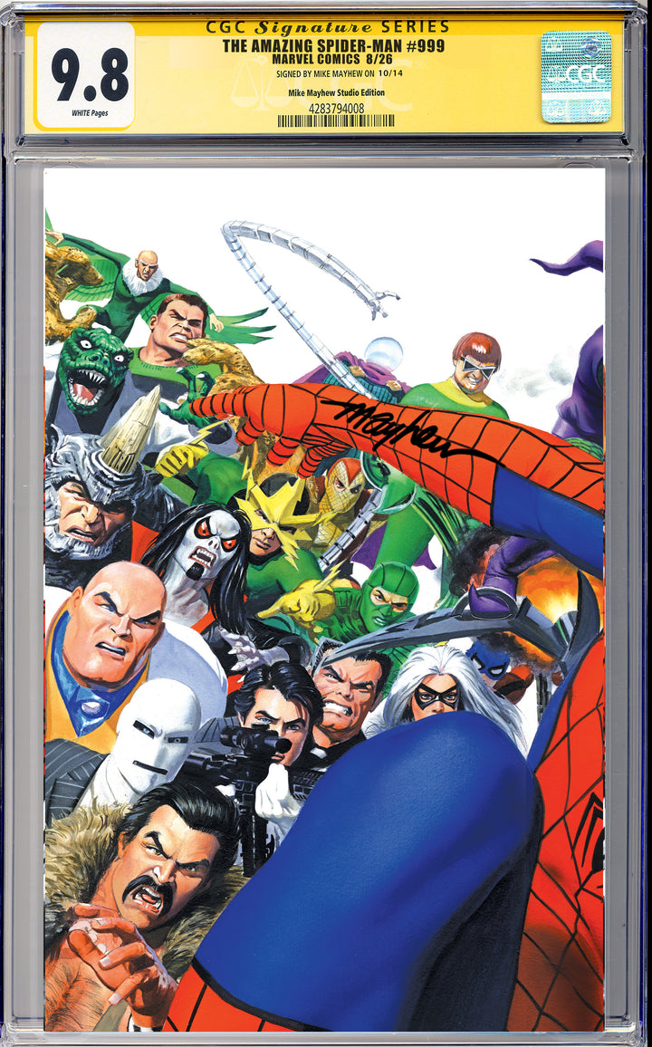 Amazing Spider-Man #999 Mike Mayhew Studio variant, Virgin, signed CGC 9.8 slab