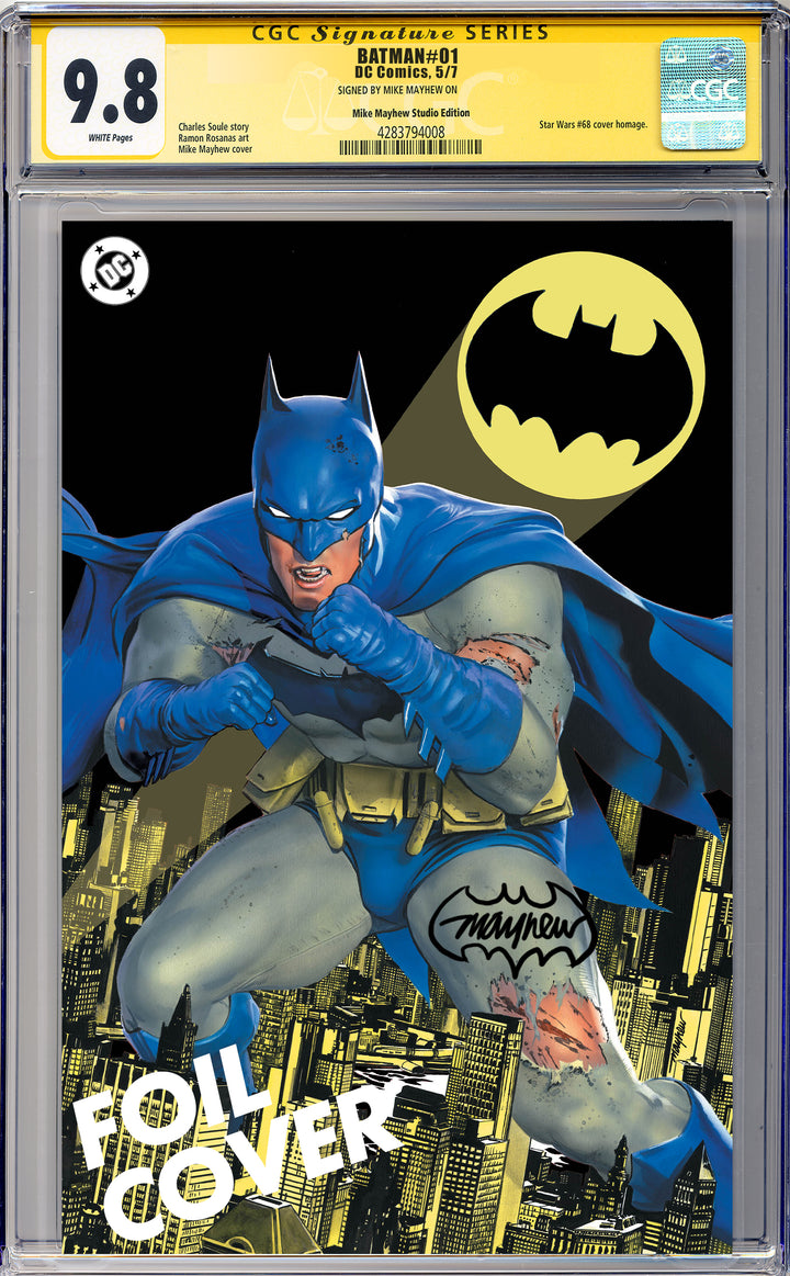 BATMAN #1 Mike Mayhew Studio Variant Cover C Foil Bat Sig CGC Yellow Label Guaranteed 9.8 Graded Slab