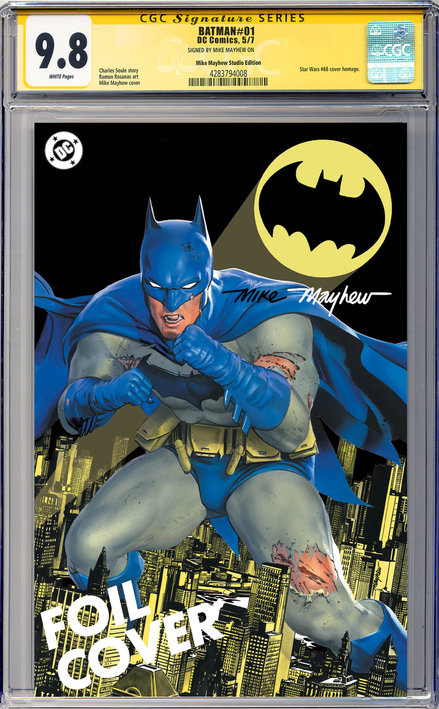 BATMAN #1 Mike Mayhew Studio Variant Cover C Foil Full Duo Sig CGC Yellow Label Guaranteed 9.8 Graded Slab