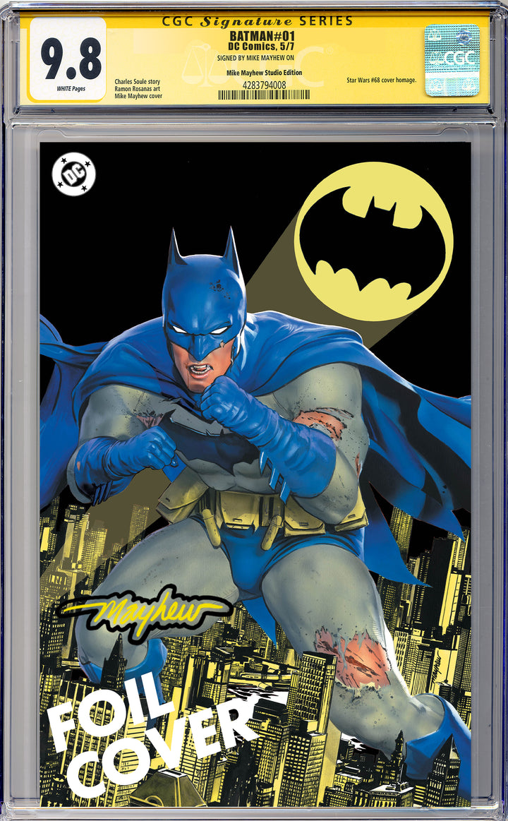 BATMAN #1 Mike Mayhew Studio Variant Cover C Foil Glow Sig CGC Yellow Label Guaranteed 9.8 Graded Slab