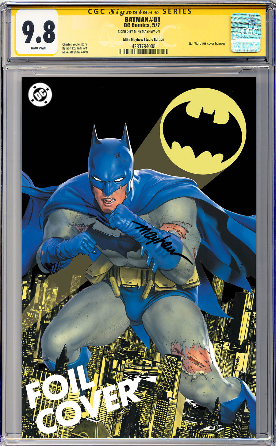 BATMAN #1 Mike Mayhew Studio Variant Cover C Foil Regular Sig CGC Yellow Label Guaranteed 9.8 Graded Slab