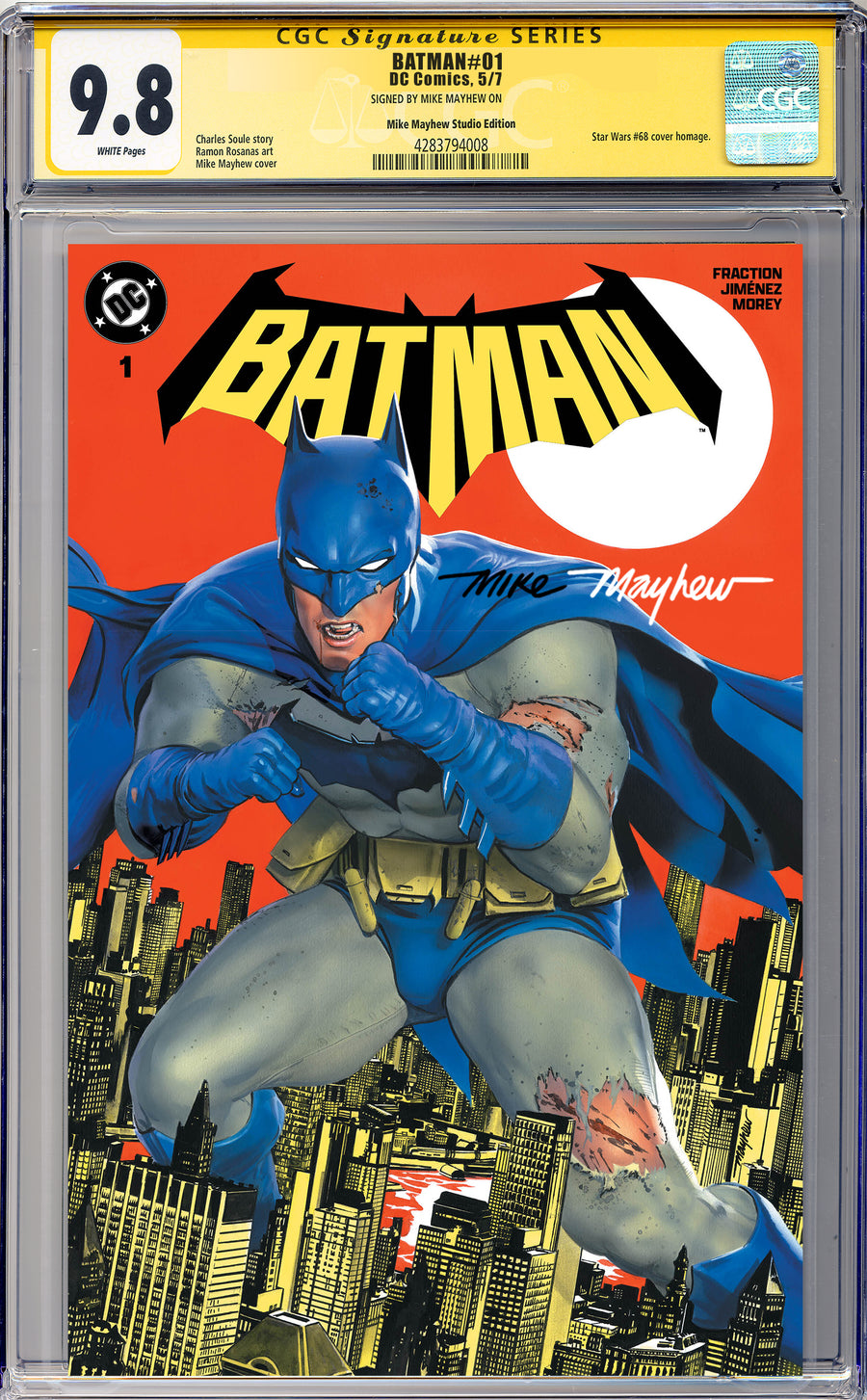 BATMAN #1 Mike Mayhew Studio Variant Cover A Trade Dress Full Duo Sig CGC Yellow Label Guaranteed 9.8 Graded Slab
