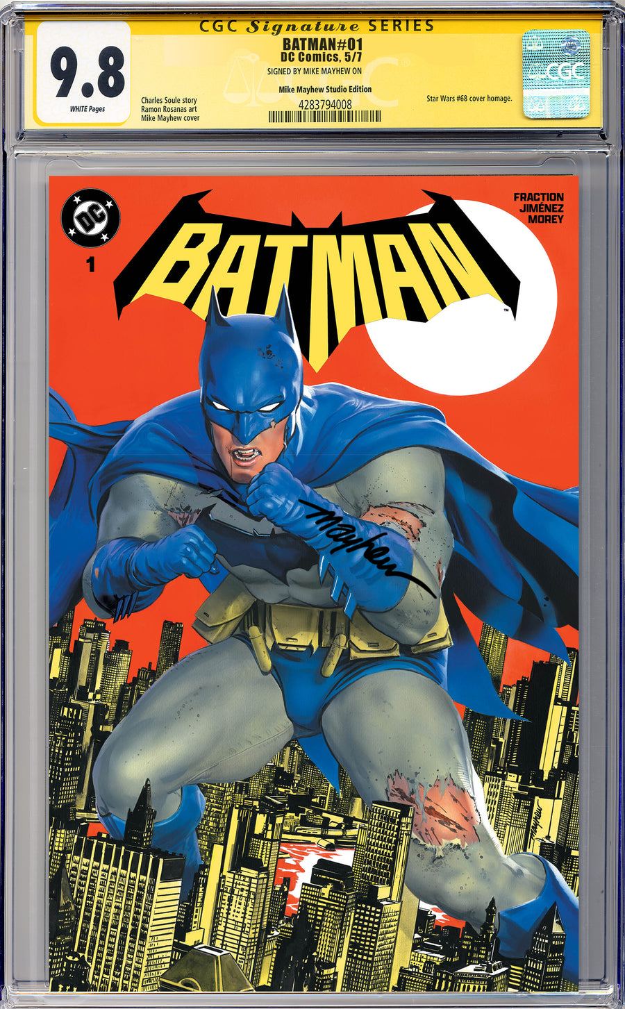 BATMAN #1 Mike Mayhew Studio Variant Cover A Trade Dress Regular Sig CGC Yellow Label Guaranteed 9.8 Graded Slab