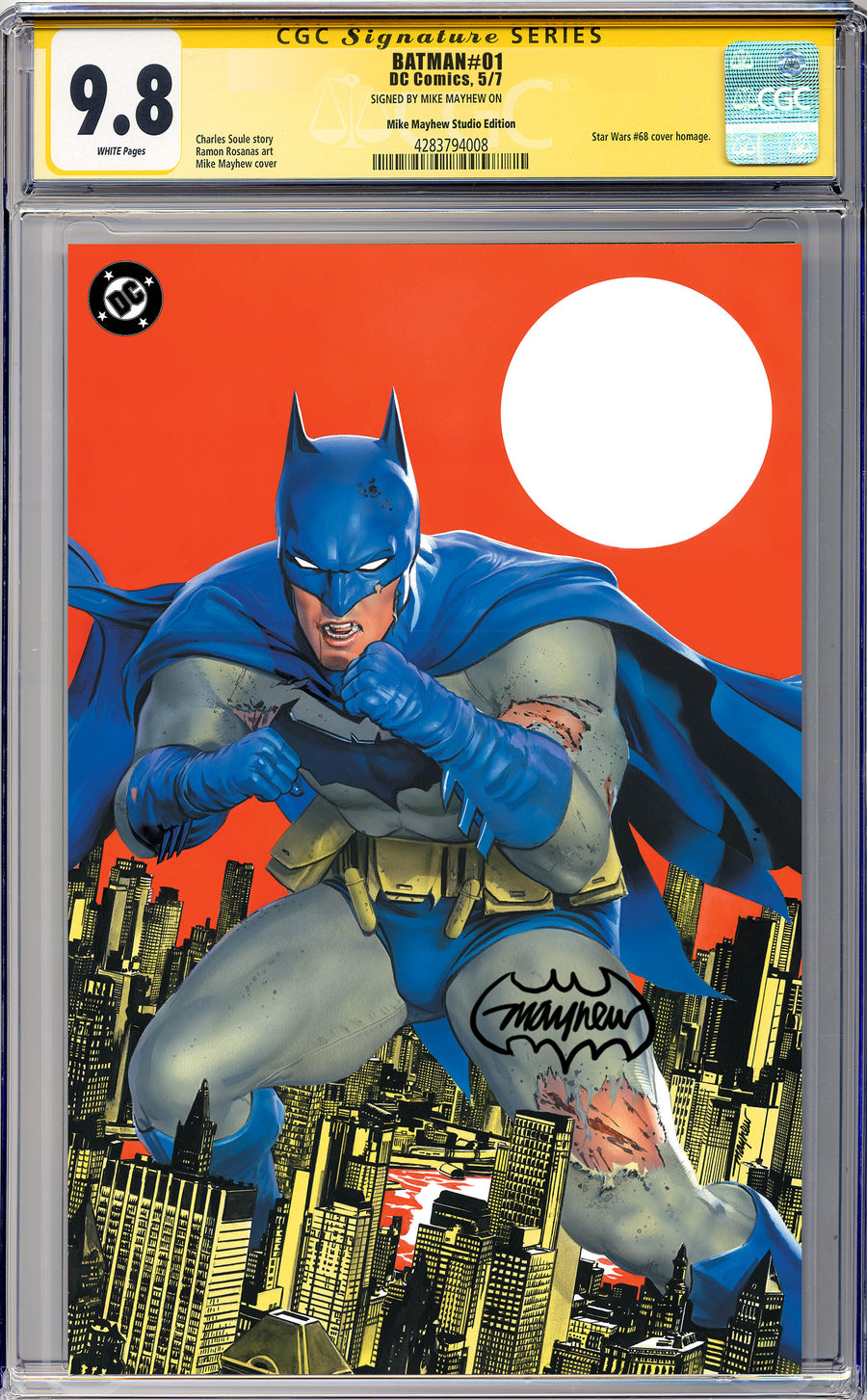 BATMAN #1 Mike Mayhew Studio Variant Cover B Virgin Bat Sig CGC Yellow Label Guaranteed 9.8 Graded Slab